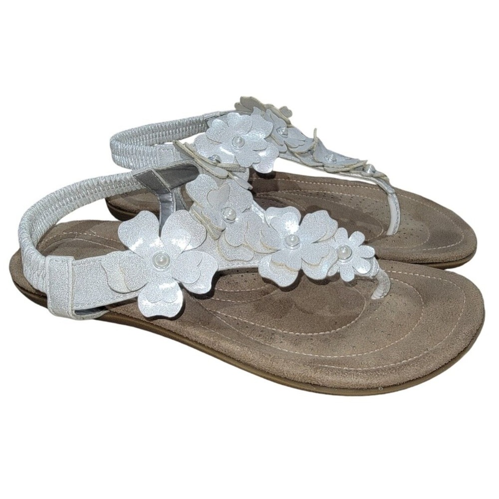 Nicole Canal Women's‎ Pearl White Slingback Sandals Casual Flats Shoes Sz 7.5 M